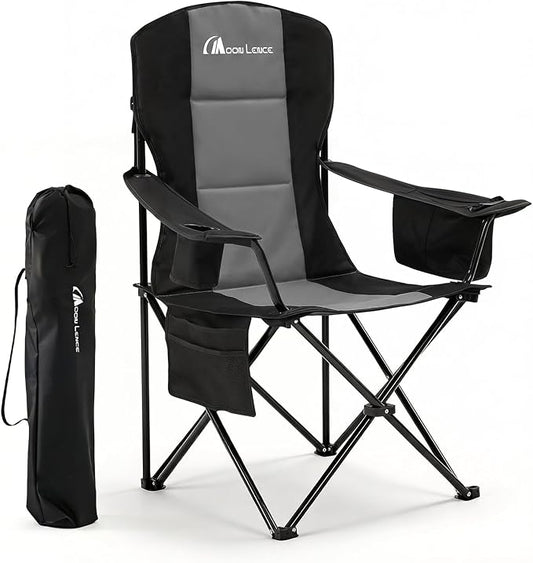 MOON LENCE Heavy Duty Camping Chair, 450LBS Capacity Folding Chair with Cup Holder & Cooler Bag, Portable Outdoor Chair fo...