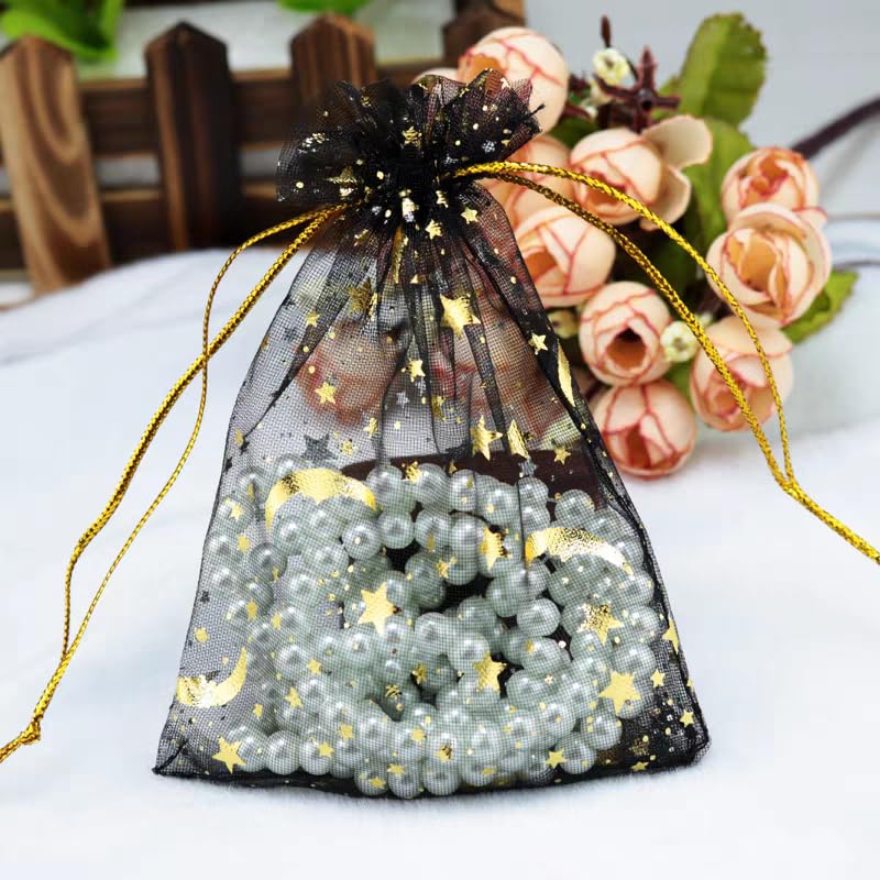 60 Pieces Moon Star Organza Jewelry Candy Bags, 3.5”X 4.7” 3 Colors Little Mesh Candy Gift Bags, Organza Favor Gift Pouche...
