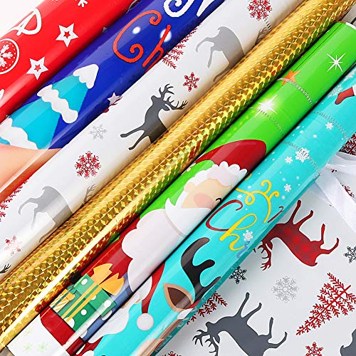 HRX Package Holiday Drawstring Gift Bags, 30pcs Christmas Foil Gift Wrapping Sacks Pouches for Xmas Presents Party Favor (...