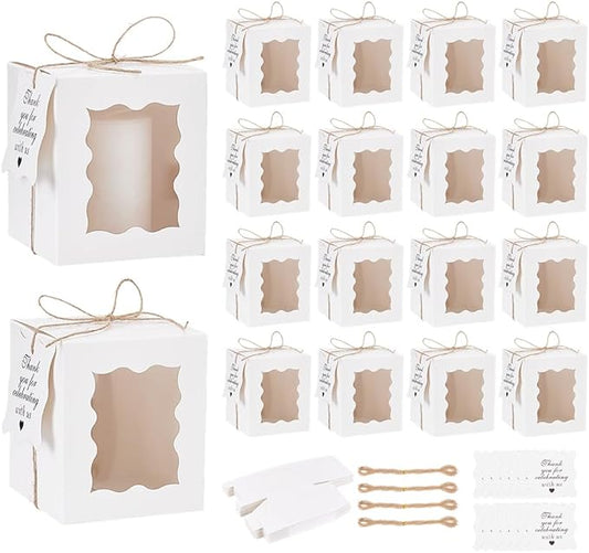 PH PandaHall 50pcs Candle Gift Boxes, Transparent White Paper Gift Boxes 3x3x4inch Small Packaging Box with Tags and Ropes...