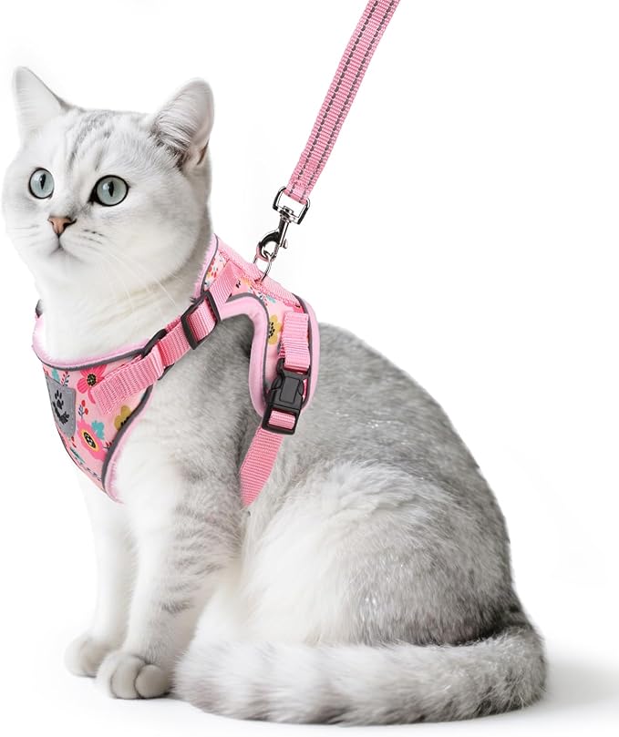 PUPTECK Cat Harness and Leash Set Escape Proof Reflective Cat Walking Harness Adjustable Soft Breathable Mesh Vest for Sma...