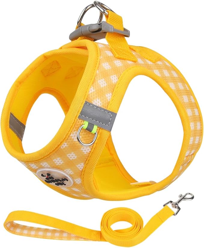 Soft Mesh Dog Harness and Leash Set, Step-in Escape Proof Vest Harnesses, Reflective Breathable Pet Harness Adjustable Pla...