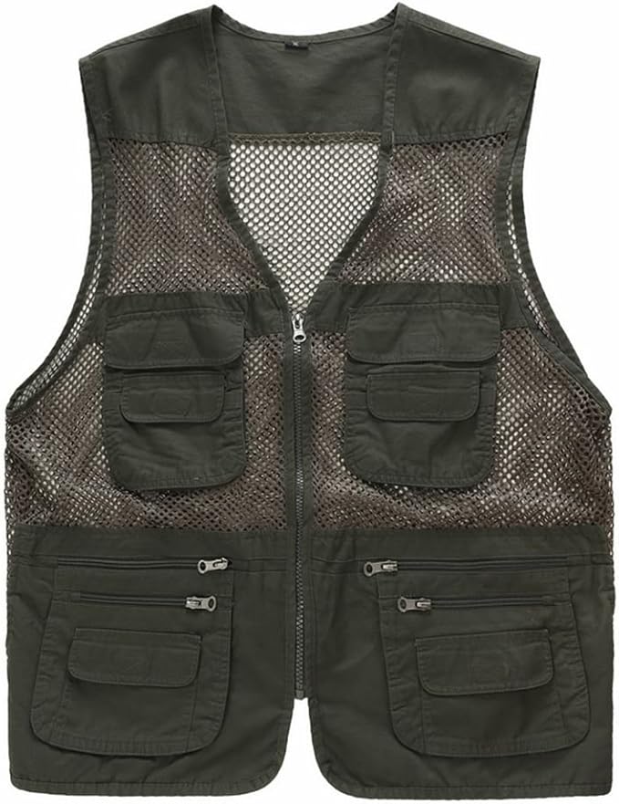 Rizanee Unisex Mesh Breathable Fishing Vest, Multi-Pockets Photography Travel Hiking Waistcoat Jacket for Adults and Youth
