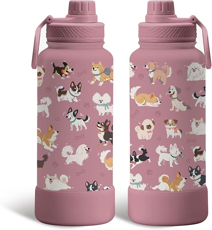 Gift for Dog Lovers - 34oz Dog Water Bottle for Women, Puggy Travel Coffee Tumbler Insulated Stainless Steel Tumbler with ...