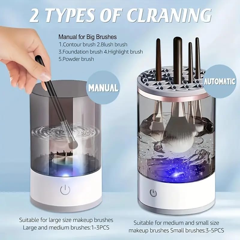 Makeup Brush Cleaner Machine,Automatic Cosmetic Brush Cleaner All Types,Portable Compact Design for Travel Home Use Tool D...