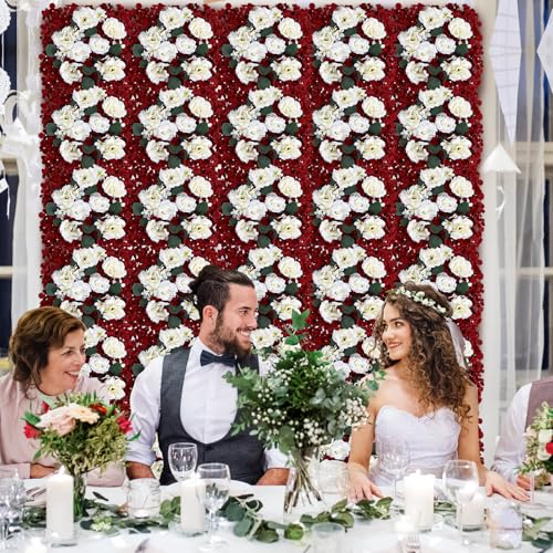 DIYDOFUN Flowers Wall Backdrop - 12 PCS 15 X 15 inch Artificial Silk Floral Panels for Wedding Celebrations Bridal Shower ...