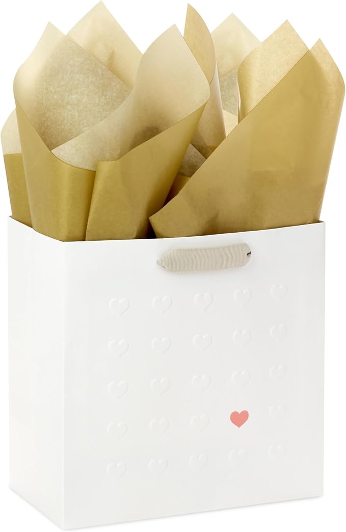 Hallmark Signature Studio 7" Medium Gift Bag with Tissue Paper (Embossed Hearts, White, Pink, Gold) for Valentine's Day, B...