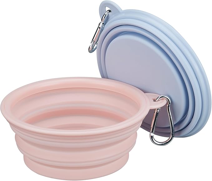 2-Pack, LeeRound Small Medium Collapsible Dog Water Bowl for Travel, Food-Grade Silicone Bowl, Portable Dog Bowl with Hoo...