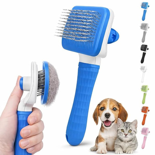 Generic Pet Grooming Brush, Blue - Self Cleaning Hair Brush for Dogs and Cats, Removes Loose Undercoat, Bristles with Mass...
