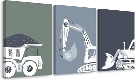 Construction Truck Wall Art Decor Toddler Boys Room Canvas Wall Art Tractor Vehicle Posters Dump Truck Wall Art Kids Bulld...