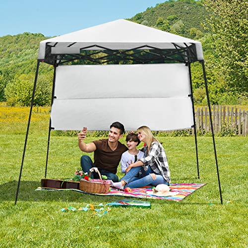 Tangkula 7x7 Ft Pop Up Canopy, Slant Leg Outdoor Tent with Carry Bag & 4 Stakes, Compact Portable Canopy Tent for Hiking C...