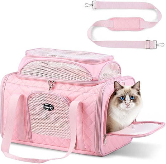 CarryTip Cat Carrier Airline Approved 17x11x9.5 Inches, Top Expandable Soft Sided Pet Travel Carrier for Cats & Small Dog...