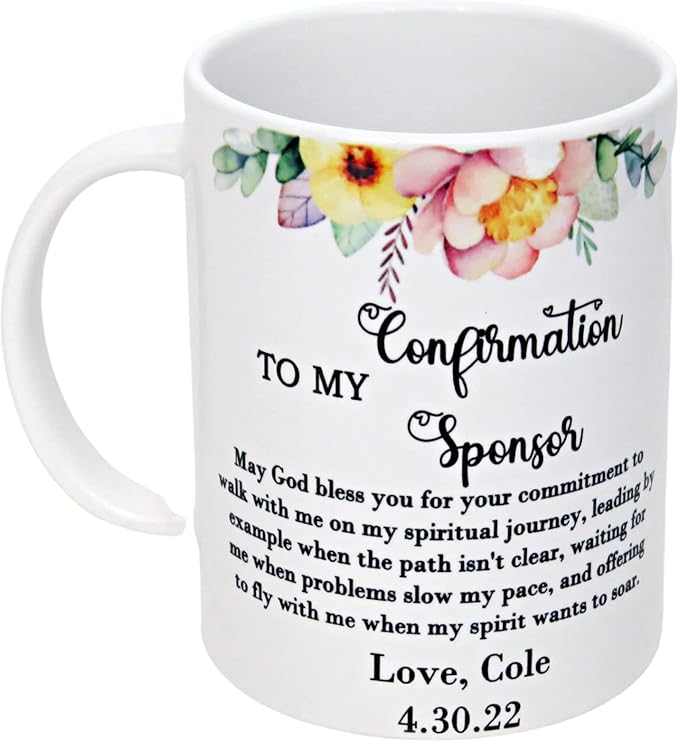 Personalized Confirmation Sponsor Mug – Custom Thank You Gift with Name – Religious Appreciation Present for Mentor or God...