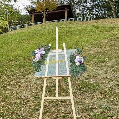 AitnWoy Artificial Wedding Arch Flowers Kit 2 PCS Dust Rose Flowers Silk Peony Floral Swag Welcome Sign for Wedding Ceremo...