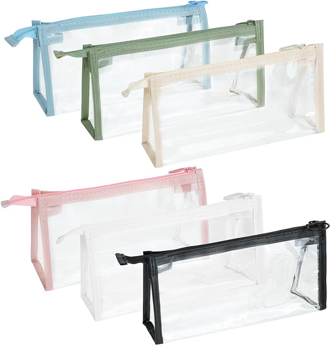 TIE-DailyNec 6 PCS Pencil Cases Clear Pen Pouch Marker Pouch Multifonction Travel Cosmetic Makeup Bag with Zipper, Exam Pe...