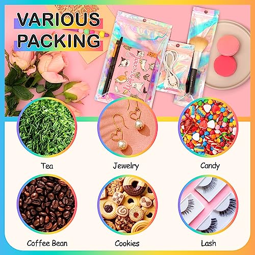 Funfery 6.3x9.4in Smell Proof Holographic Resealable Bags,Mylar Foil Bags with Zipper,Iridescent Party Favor Bag for Goodi...