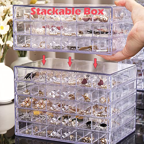 YUFONG Earring Storage Box Organizer 3 Drawers Acrylic Jewelry Storage Box Holder Transparent Jewelry Display Stand with 7...