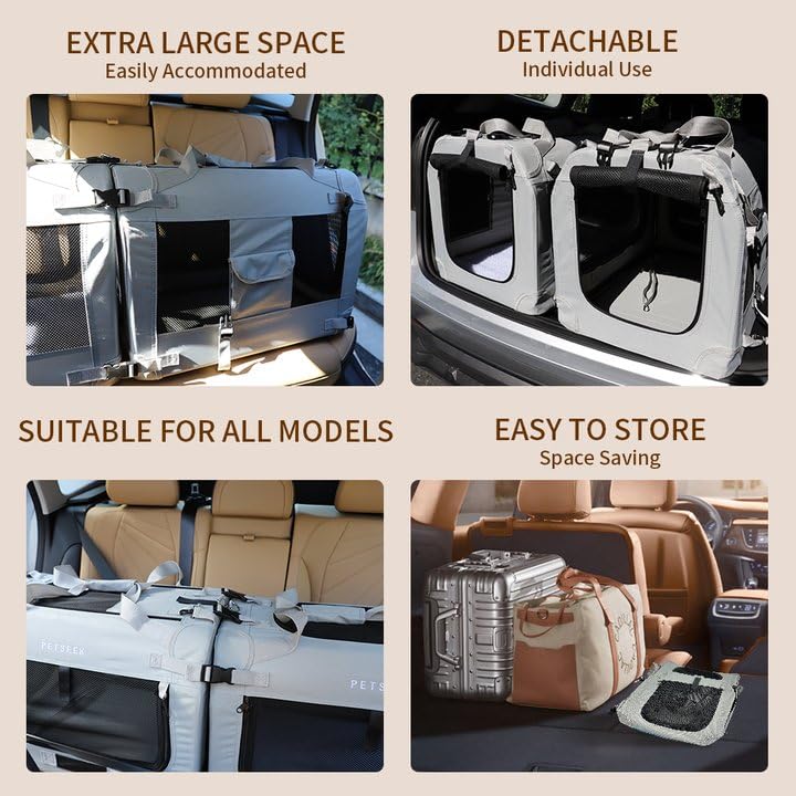 Petseek Extra Large Cat Carrier Soft Sided, Portable Small Dog Carrier for 2 Cats, 24"x16.5"x16" Car Travel Folding Comfor...