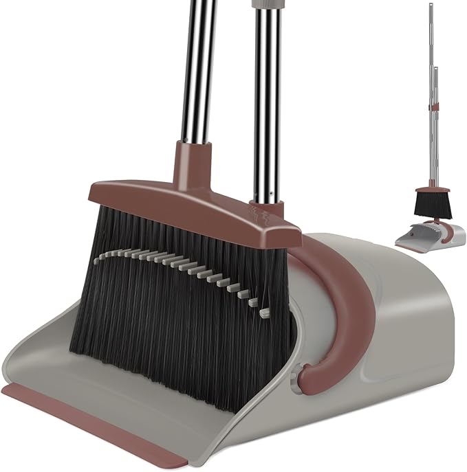 Ivandar Broom with Dustpan Combo Set, 50.6 inch Long Handle, Upright Standing Broom and Dustpan Set Quiet Cleaning Tool Sw...