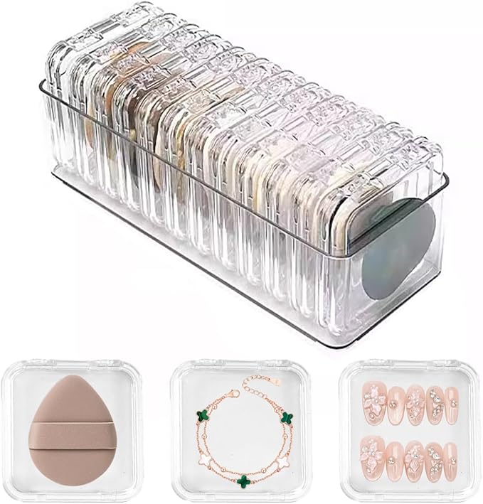 MEAJOIN 15 Pcs Clear Travel Jewelry Cases with Storage Box Plastic Jewelry Organizer Protective Container for Bracelets, N...