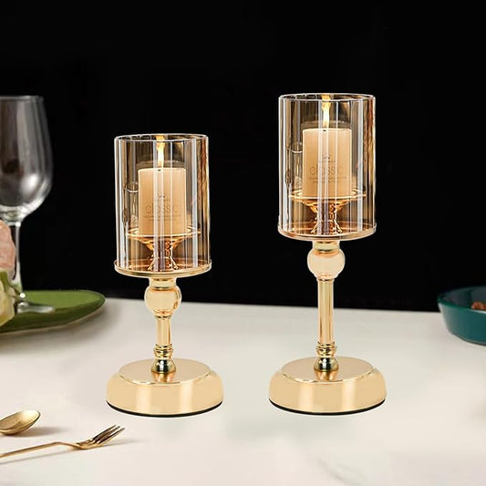 MrMrKura Gold Candle Holder for Table Centerpiece, Set of 2 Decorative Candle Holders for Pillar Candles, Tall Candle Hold...