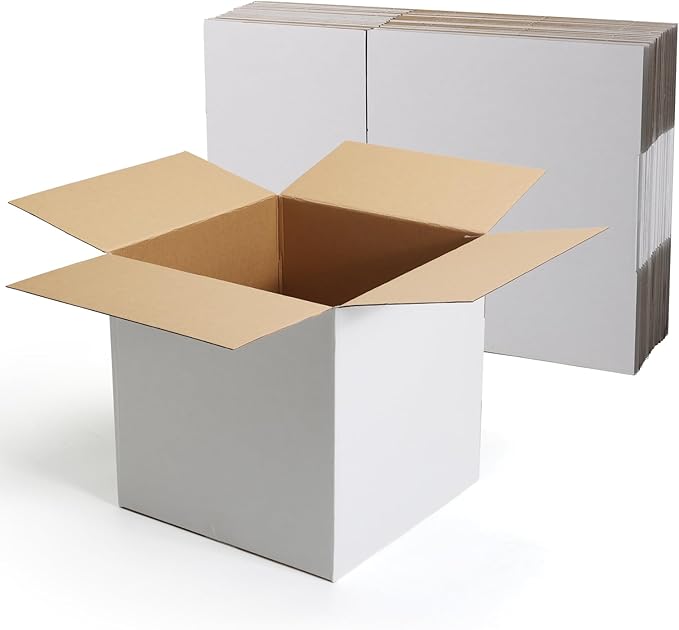 CRUGLA 12x12x12 Shipping Boxes 10 Pack, White Corrugated Cardboard Boxes with Side-Lock and Pre-Applied Double-Sided Tape,...