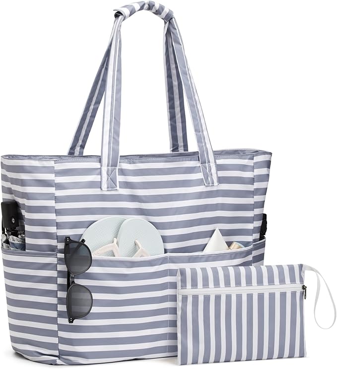 G4Free XL Beach Bag Waterproof Sandproof, Large Foldable Beach Tote with Zipper for Women, Pool Travel Swim Grocery Tote Bag