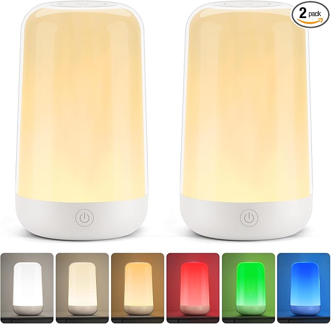 FRIDEKO HOME 2 Pack RGB Touch Bedside Lamp for Nightstand, 3 Color Temperatures Rechargeable Battery Night Light, Dimmable...