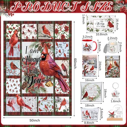 Buryeah 10 Pcs Cardinal Gift Set Sympathy Memorial Bird Present Box Include 60x50'' Blanket Pillowcase Mug Makeup Bag Cand...