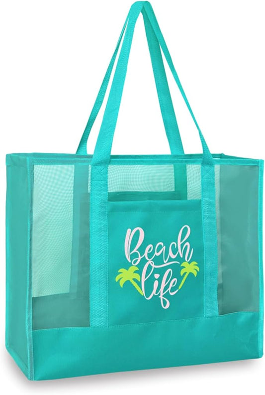 hsmyank Reusable Large Beach Bags With 2 Pockets & Zipper, Lightweight Beach Tote for Poolside, Trip/swim