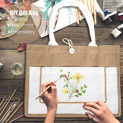 ZOOFOX 6 Pack Jute Tote Bags, 16.5"x 13"x 7" Large Burlap Tote Bag with Handles, Beach Bag for Women, Grocery Bridesmaid B...