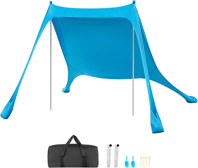 VEVOR Beach Tent Sun Shelter, UPF50+ Sun Protection, 6.6 ft Tall, 7.5x7.5 ft, Easy Pop Up Beach Canopy with Sandbags, Stab...