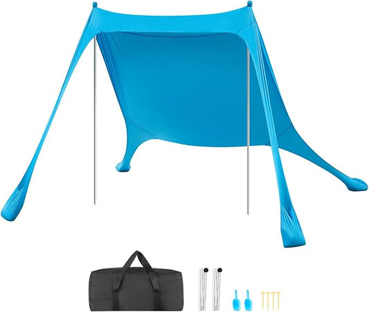 VEVOR Beach Tent Sun Shelter, UPF50+ Sun Protection, 6.6 ft Tall, 7.5x7.5 ft, Easy Pop Up Beach Canopy with Sandbags, Stab...