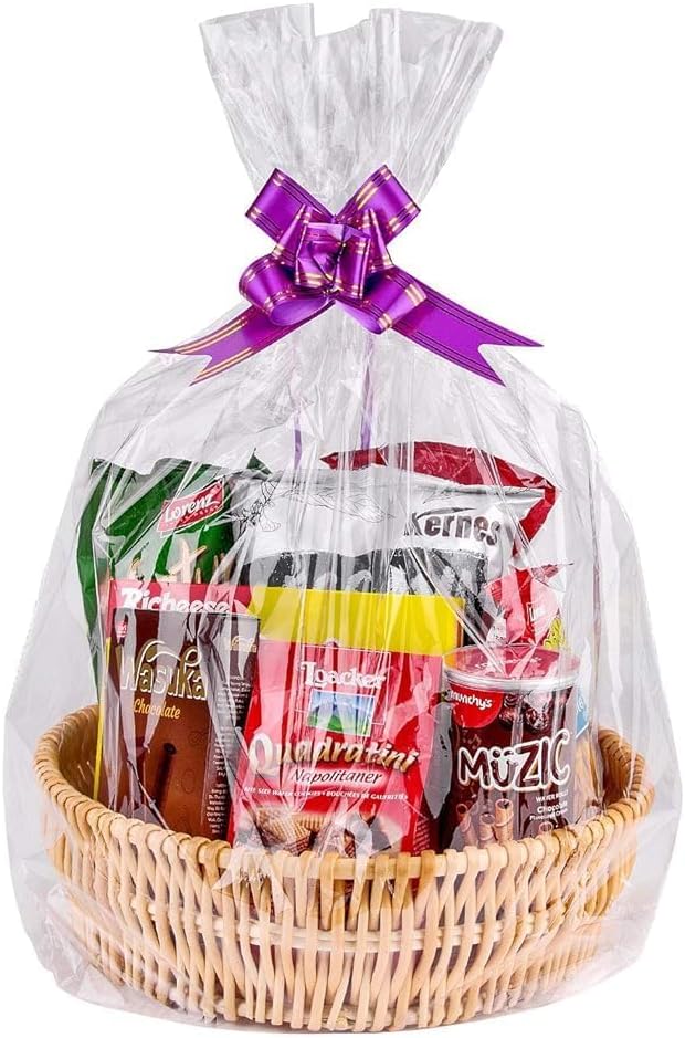 Awpeye 20 Pack Clear Basket Bags 24"x30", Large Cellophane Gift Bags, Fit up to 13.5" Round or 10" Square Baskets, 2 Mil T...