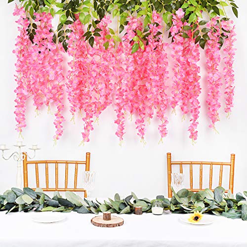 DearHouse 6 Pack Artificial Fake Wisteria Vine Ratta Hanging Garland Silk Flowers String Party Home Wedding Decor, 3.75 Fe...