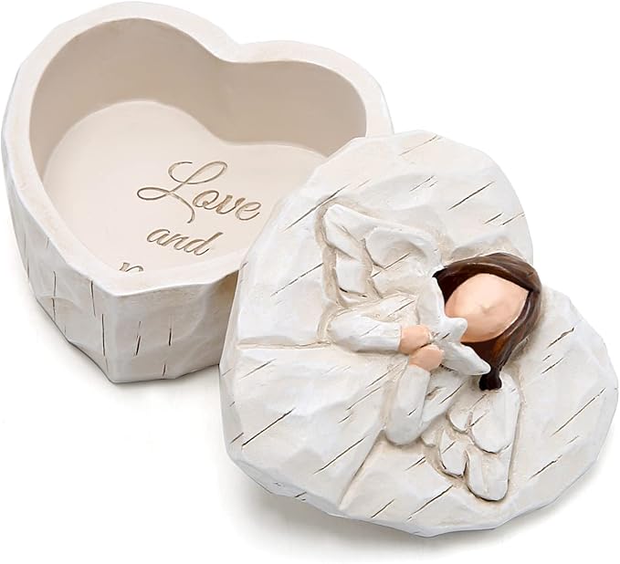 Hodao Angle Figurines Keepsake Box Decorations For Home Living Room Table Sculpted Hand-Painted Memorial Keepsake Box Love...