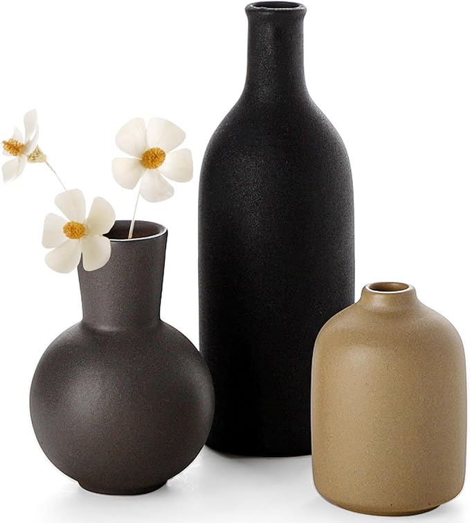 Ceramic Vase, Flower Vases Set of 3 Living Room Decor, Farmhouse Decor, Decorative Vase for Home Coffee Table, Book Shelf,...
