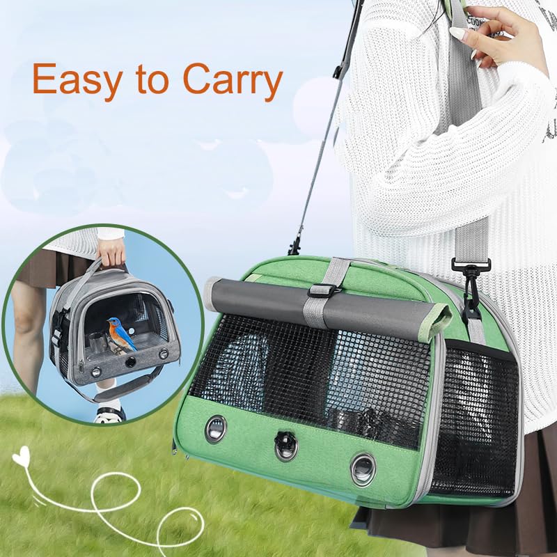 Bird Travel Carrier, Portable Small Bird Parrot Parakeet Carrier with Standing Perch and Tray, Side Access Window Collapsi...