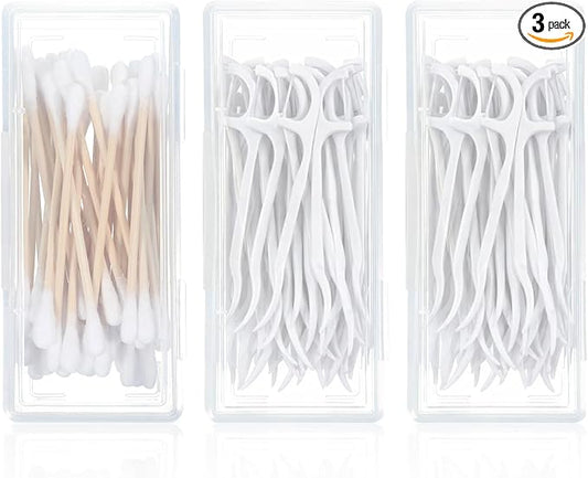 3 Pcs Cotton Swab Holder for Travel Portable Small Dental Floss Containers Floss Picks Case Storage Boxes with Lid Plastic...