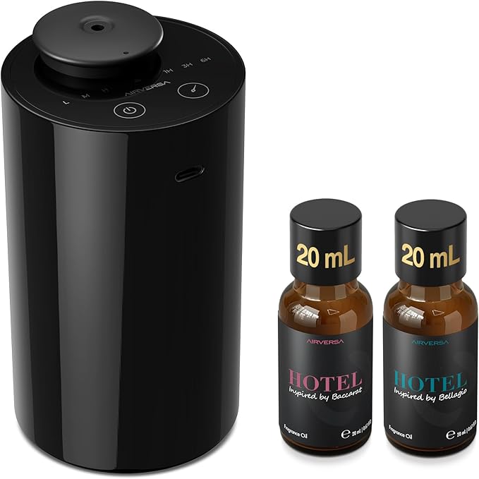 Airversa Waterless Essential Oil Diffuser Starter Kit with 2x20mL Hotel Fragrance Oils for Car Home Office, Cordless Batte...