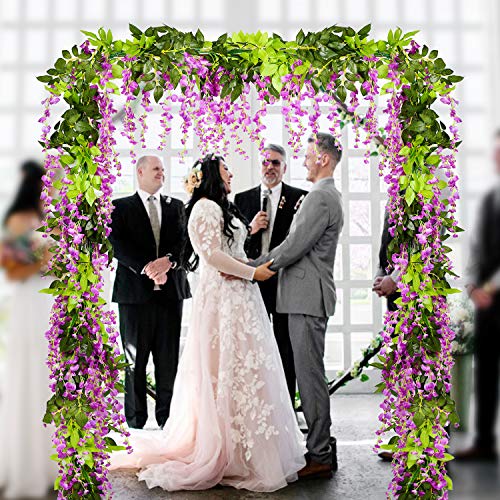 DearHouse 4Pcs 6.6Ft/Piece Artificial Flowers Silk Wisteria Garland Artificial Wisteria Vine Rattan Silk Hanging Flower fo...