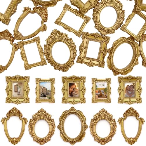 VICROIC 15 PCS Mini Vintage Frames, Tiny Resin Antique Frames, Small Gold picture photo frame for DIY Wall Hanging Jewelry...