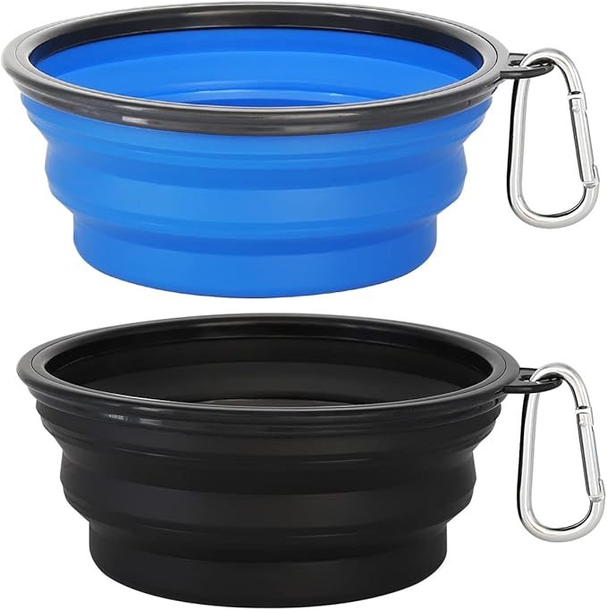 Kytely Large Collapsible Dog Bowls 2 Pack, 34oz Foldable Dog Travel Bowl, Portable Pet Water Food Bowl with Clasp, Pet Cat...