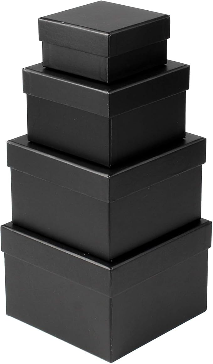 Briful Square Gift Boxes with Lids Set of 4 Black Gift Box Assorted Sizes Nesting Gift Boxes for Presents Birthday Bridesm...