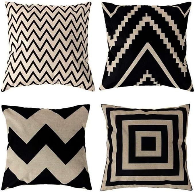 ULOVE LOVE YOURSELF Square Decorative Throw Pillows Cushion Covers Cotton Linen Black& Beige Stripes Modern Geometry Print...