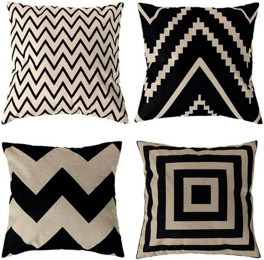 ULOVE LOVE YOURSELF Square Decorative Throw Pillows Cushion Covers Cotton Linen Black& Beige Stripes Modern Geometry Print...