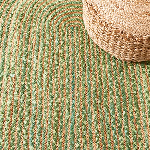 SAFAVIEH Area Rug 5' Round - Cape Cod Collection - Green & Natural Brown, Handmade Jute & Cotton, Woven Braided Design (CA...