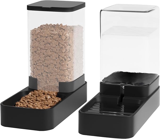 Wefeedy Automatic Cat Feeder and Water Dispenser in Set with Pet Food Bowl,Gravity Dog Waterer and Food Feeder for Small M...
