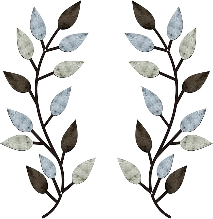 Zhengmy 2 Pieces Metal Tree Leaf Wall Decor Vine Olive Branch Leaf Wall Art Living Room, Hallway Wall Decor Outdoor Decora...