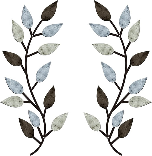 Zhengmy 2 Pieces Metal Tree Leaf Wall Decor Vine Olive Branch Leaf Wall Art Living Room, Hallway Wall Decor Outdoor Decora...